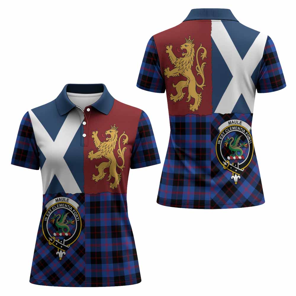 Maule Crest Tartan Women Polo Shirt with Lion Rampant Saltire Style