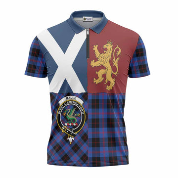 Maule Crest Tartan Zipper Polo Shirt with Lion Rampant Saltire Style