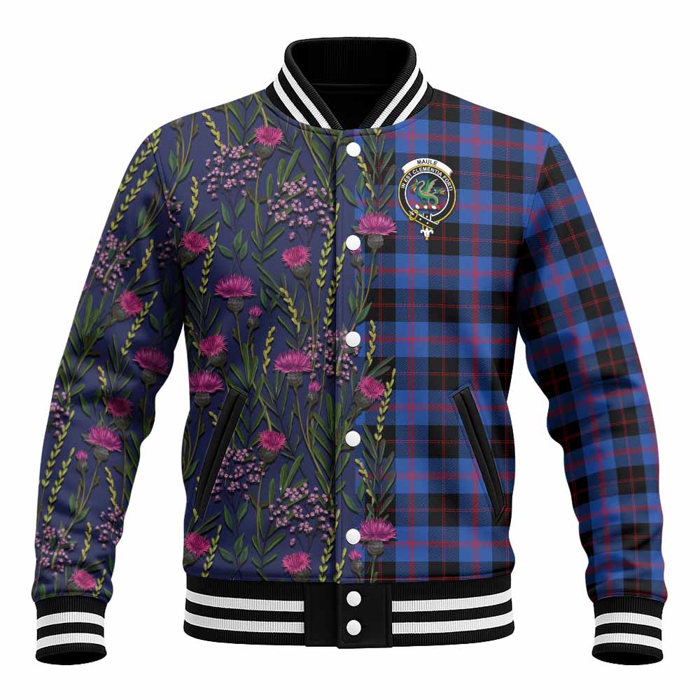 Maule Family Crest Tartan Baseball Jacket Scottish Thistle Flower Pattern Half Style - Tartan Vibes Clothing