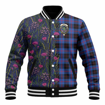 Maule Family Crest Tartan Baseball Jacket Scottish Thistle Flower Pattern Half Style