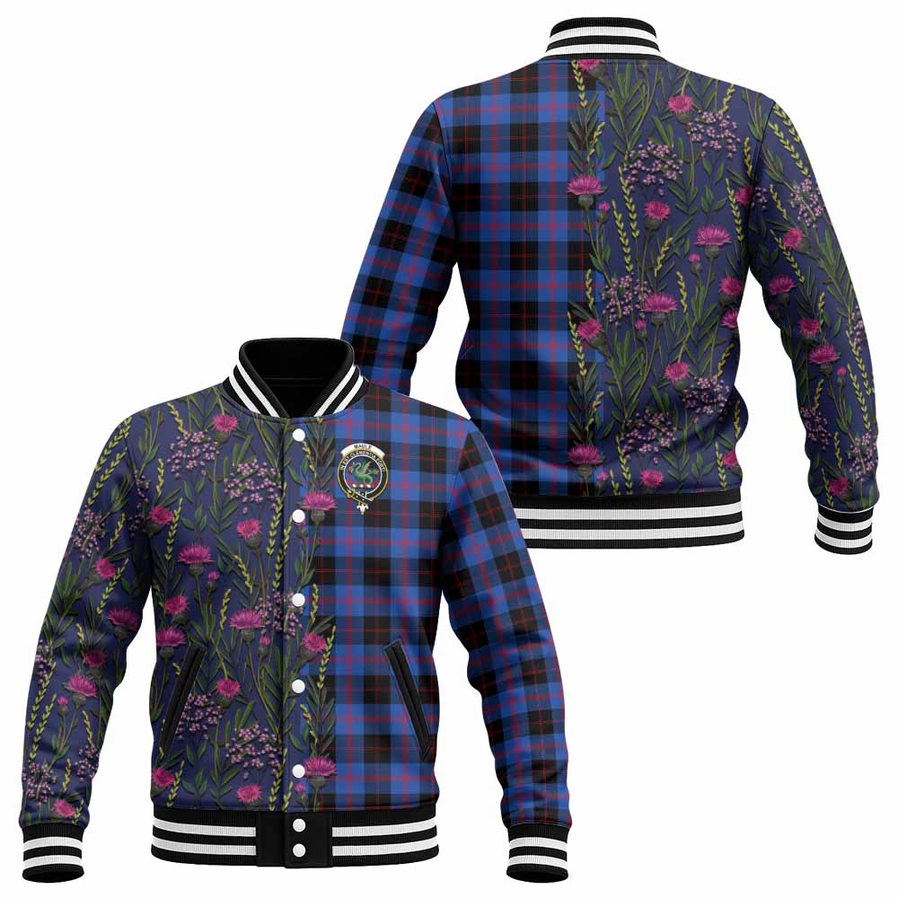 Maule Family Crest Tartan Baseball Jacket Scottish Thistle Flower Pattern Half Style - Tartan Vibes Clothing