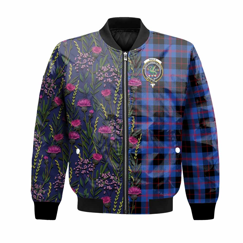 Maule Family Crest Tartan Bomber Jacket Scottish Thistle Flower Pattern Half Style - Tartan Vibes Clothing