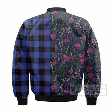 Maule Family Crest Tartan Bomber Jacket Scottish Thistle Flower Pattern Half Style