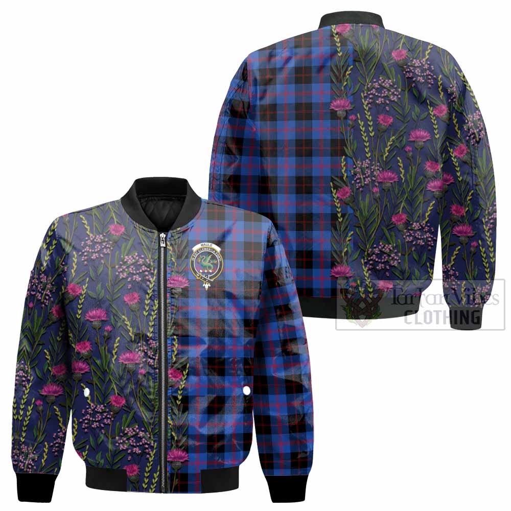 Maule Family Crest Tartan Bomber Jacket Scottish Thistle Flower Pattern Half Style - Tartan Vibes Clothing