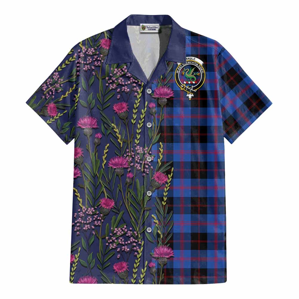 Maule Family Crest Tartan Cotton Hawaiian Shirt Scottish Thistle Flower Pattern Half Style - Tartan Vibes Clothing