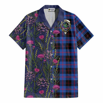 Maule Family Crest Tartan Cotton Hawaiian Shirt Scottish Thistle Flower Pattern Half Style