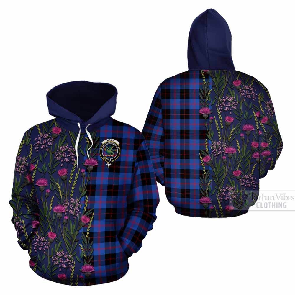 Maule Family Crest Tartan Cotton Hoodie Scottish Thistle Flower Pattern Half Style - Tartan Vibes Clothing