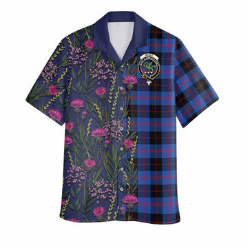 Maule Family Crest Tartan Hawaiian Shirt Scottish Thistle Flower Pattern Half Style