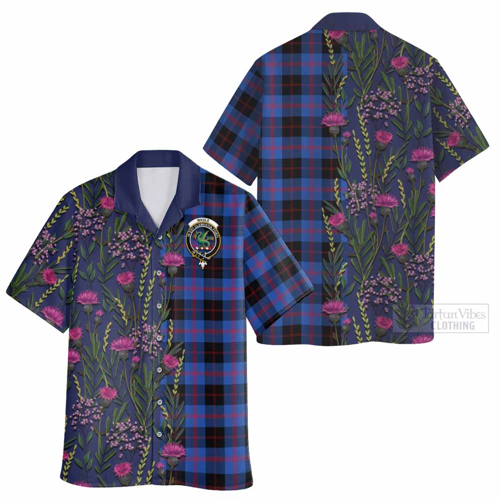 Maule Family Crest Tartan Hawaiian Shirt Scottish Thistle Flower Pattern Half Style - Tartan Vibes Clothing
