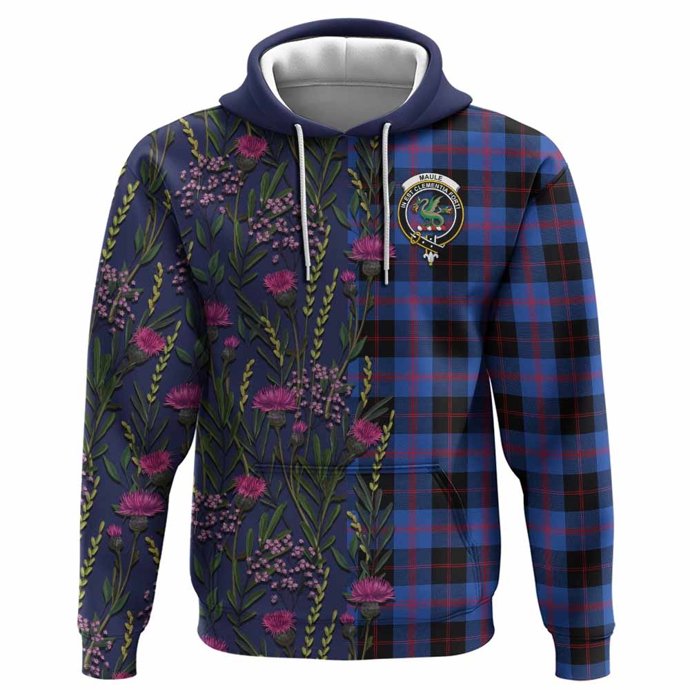 Maule Family Crest Tartan Hoodie Scottish Thistle Flower Pattern Half Style - Tartan Vibes Clothing