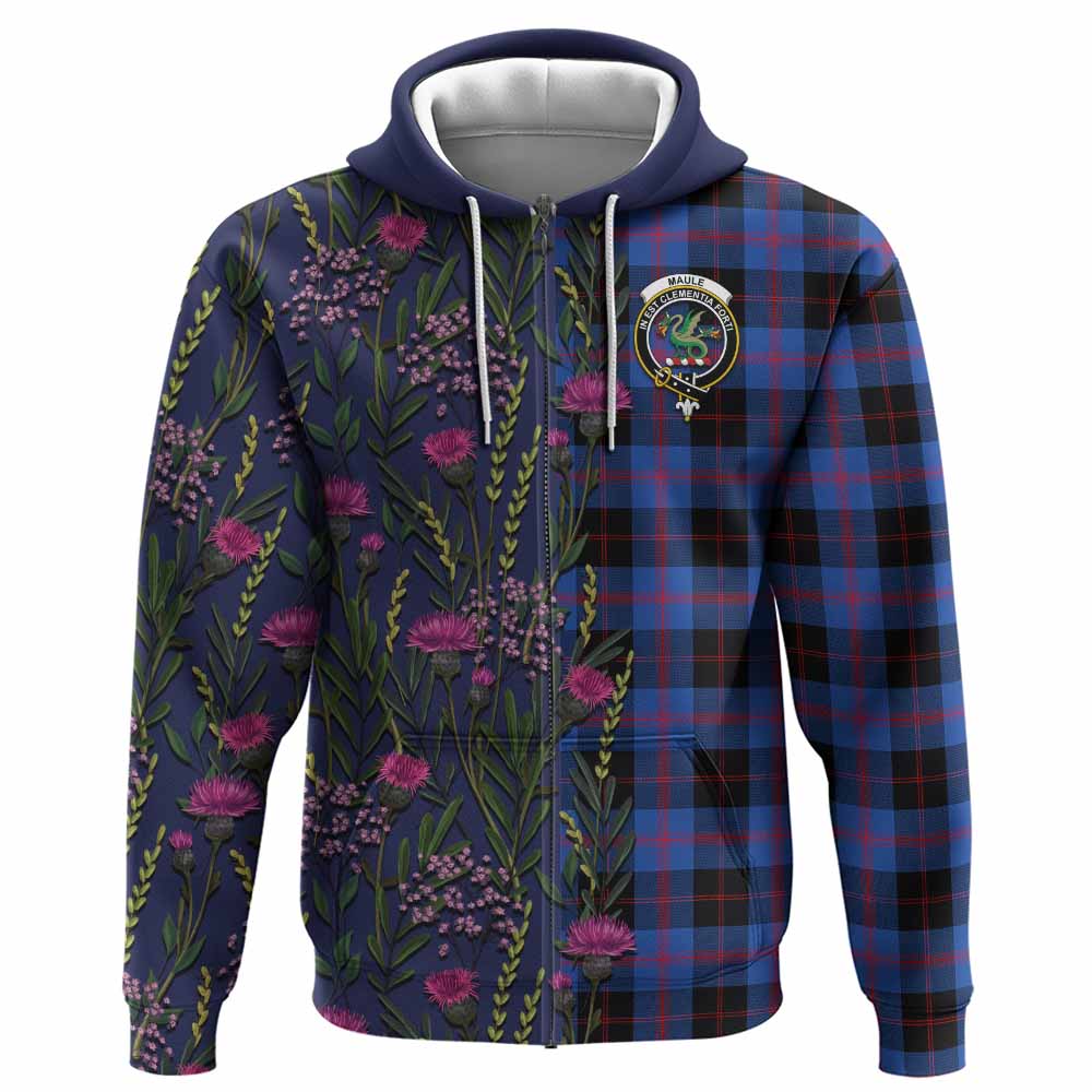 Maule Family Crest Tartan Hoodie Scottish Thistle Flower Pattern Half Style - Tartan Vibes Clothing