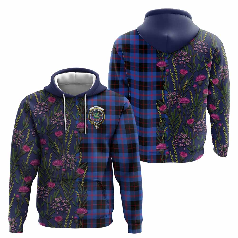 Maule Family Crest Tartan Hoodie Scottish Thistle Flower Pattern Half Style - Tartan Vibes Clothing