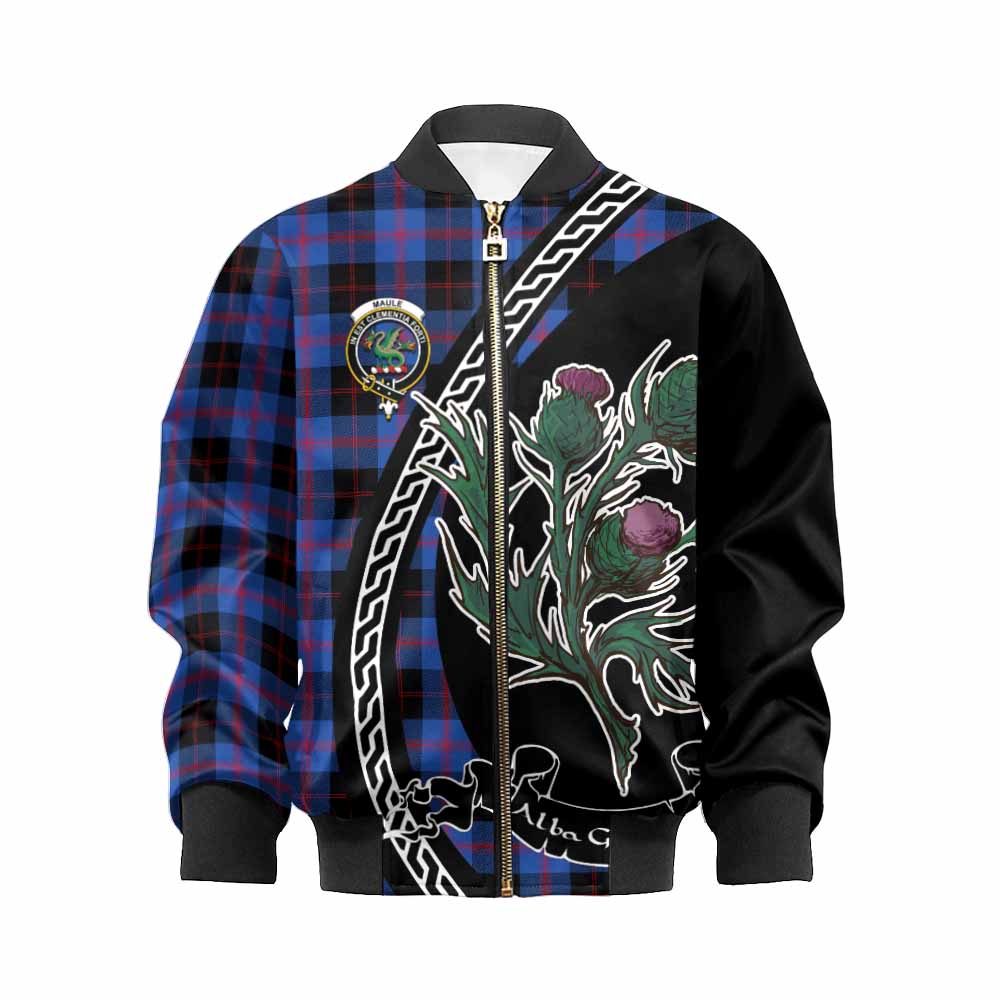 Maule Family Crest Tartan Kid Bomber Jacket Alba Thistle Inspired - Tartan Vibes Clothing