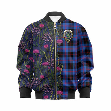 Maule Family Crest Tartan Kid Bomber Jacket Scottish Thistle Flower Pattern Half Style - Tartan Vibes Clothing