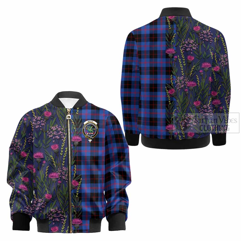 Maule Family Crest Tartan Kid Bomber Jacket Scottish Thistle Flower Pattern Half Style - Tartan Vibes Clothing