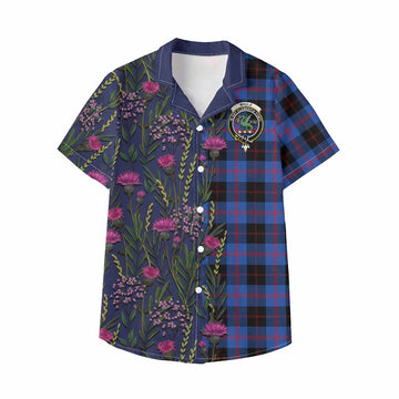 Maule Family Crest Tartan Kid Hawaiian Shirt Scottish Thistle Flower Pattern Half Style - Tartan Vibes Clothing