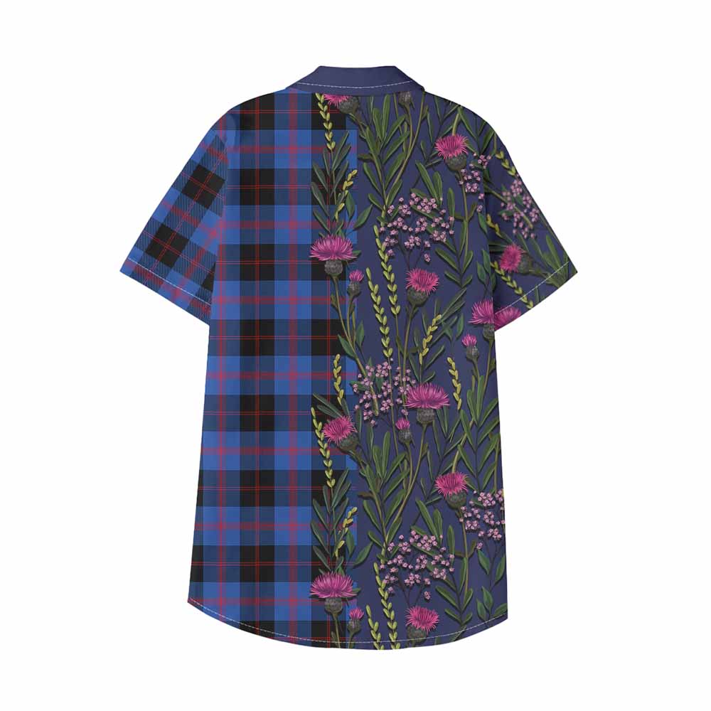 Maule Family Crest Tartan Kid Hawaiian Shirt Scottish Thistle Flower Pattern Half Style - Tartan Vibes Clothing