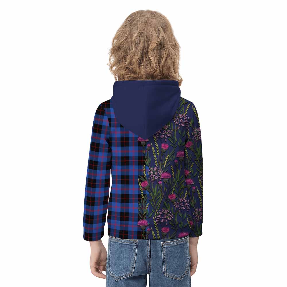 Maule Family Crest Tartan Kid Hoodie Scottish Thistle Flower Pattern Half Style - Tartan Vibes Clothing