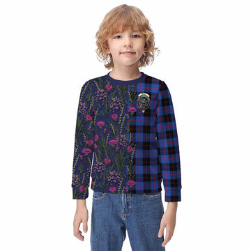 Maule Family Crest Tartan Kid Knitted Sweatshirt Scottish Thistle Flower Pattern Half Style - Tartan Vibes Clothing