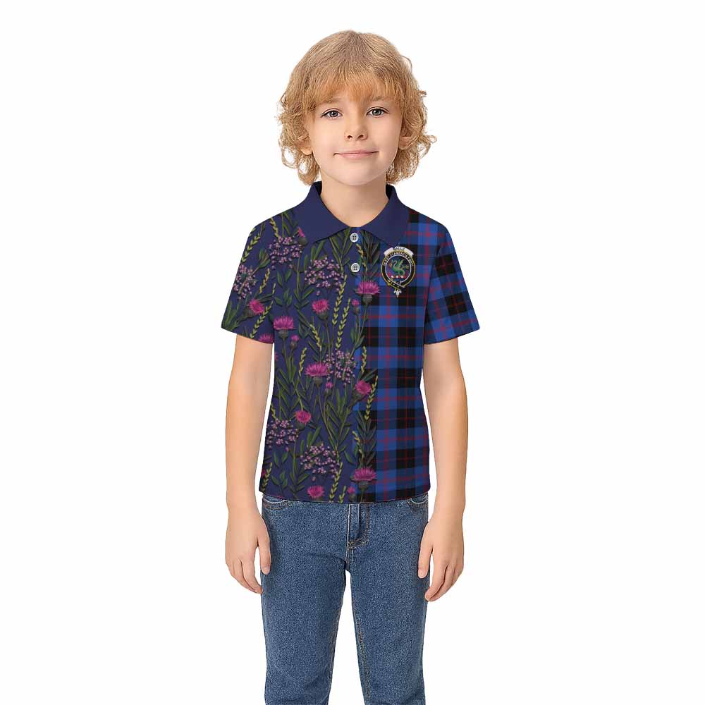 Maule Family Crest Tartan Kid Polo Shirt Scottish Thistle Flower Pattern Half Style - Tartan Vibes Clothing