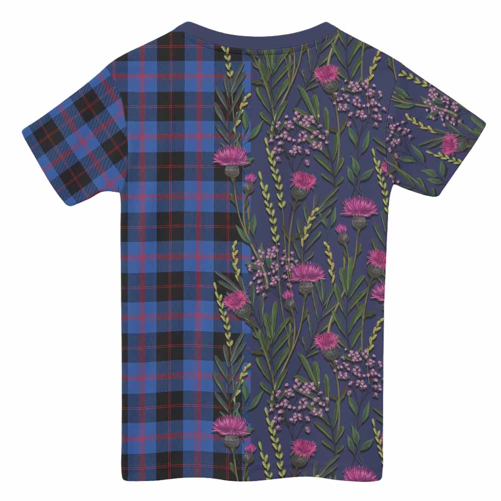 Maule Family Crest Tartan Kid T-shirt Scottish Thistle Flower Pattern Half Style - Tartan Vibes Clothing