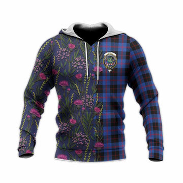 Maule Family Crest Tartan Knitted Hoodie Scottish Thistle Flower Pattern Half Style - Tartan Vibes Clothing