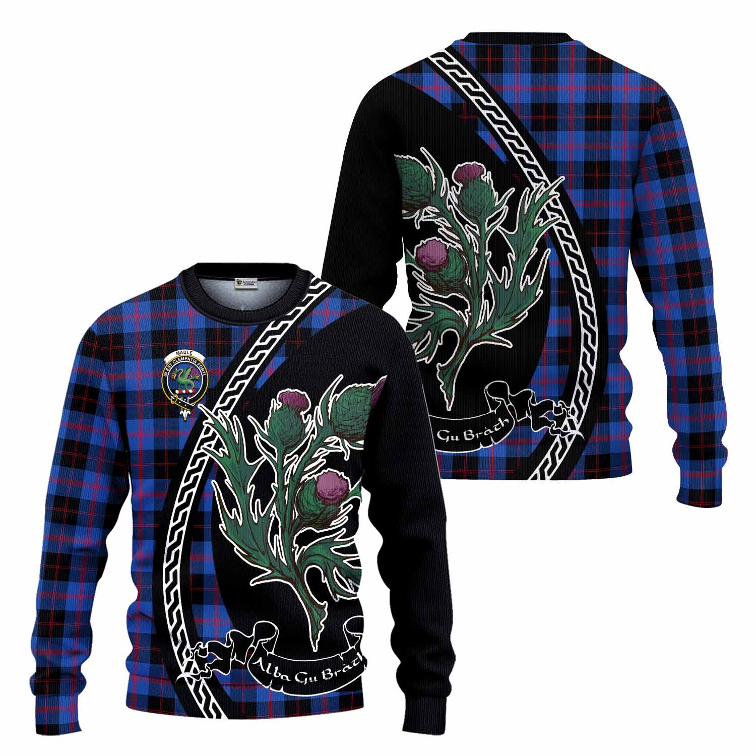 Maule Family Crest Tartan Knitted Sweater Alba Thistle Inspired - Tartan Vibes Clothing