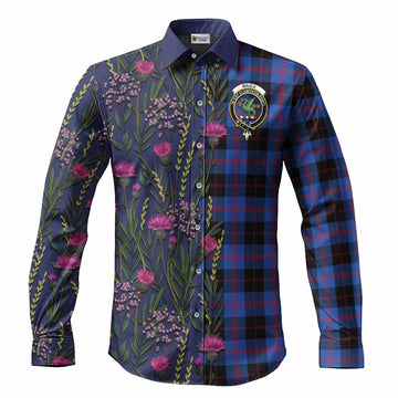 Maule Family Crest Tartan Long Sleeve Button Shirts Scottish Thistle Flower Pattern Half Style