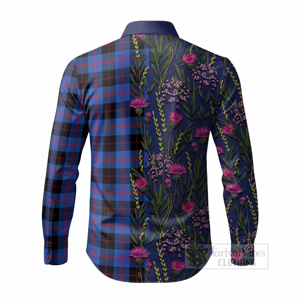 Maule Family Crest Tartan Long Sleeve Button Shirts Scottish Thistle Flower Pattern Half Style - Tartan Vibes Clothing