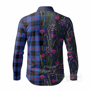 Maule Family Crest Tartan Long Sleeve Button Shirts Scottish Thistle Flower Pattern Half Style