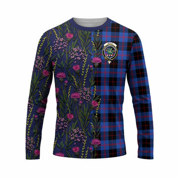 Maule Family Crest Tartan Long Sleeve T-Shirt Scottish Thistle Flower Pattern Half Style - Tartan Vibes Clothing