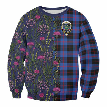 Maule Family Crest Tartan Sweatshirt Scottish Thistle Flower Pattern Half Style