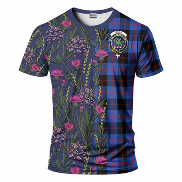 Maule Family Crest Tartan T-Shirt Scottish Thistle Flower Pattern Half Style - Tartan Vibes Clothing