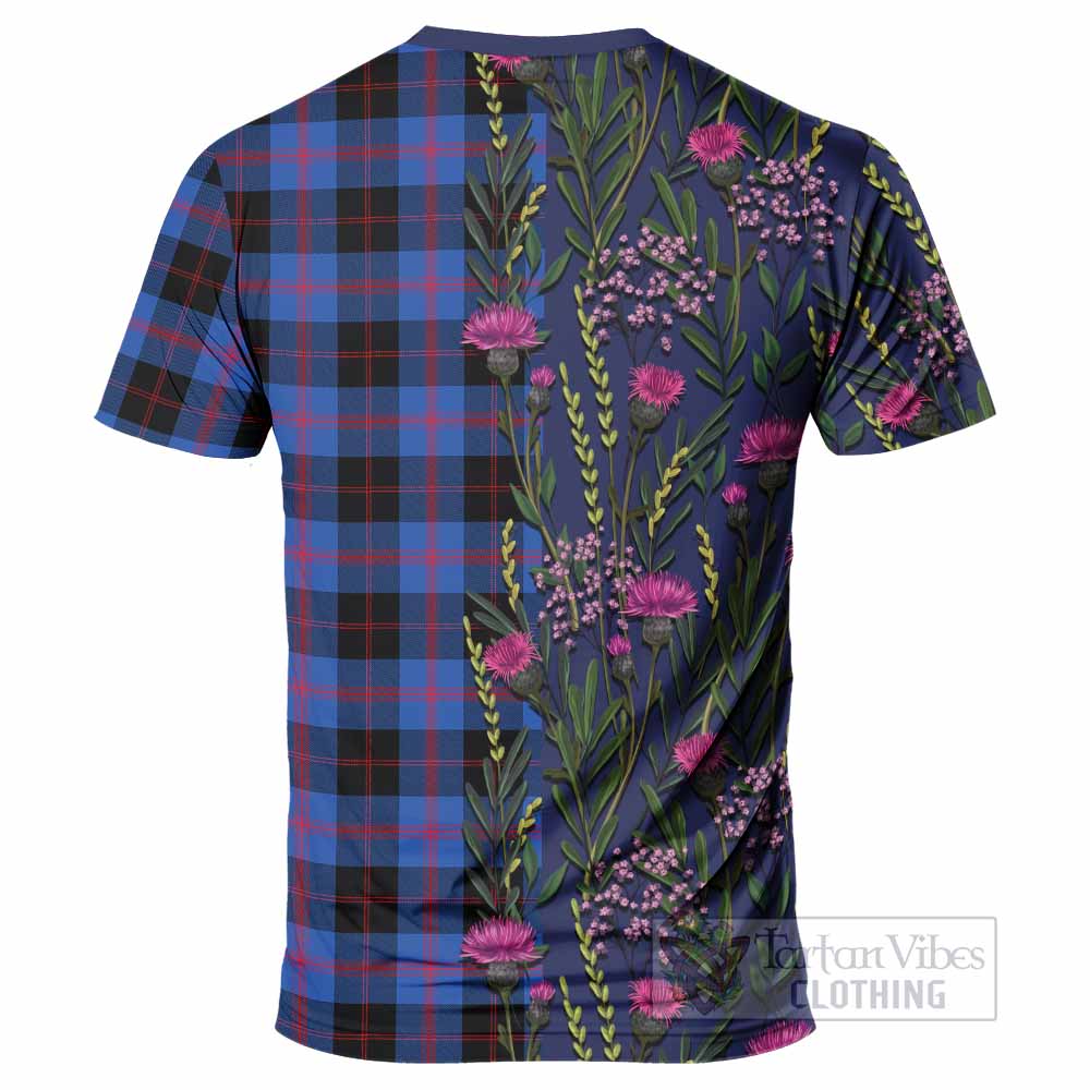 Maule Family Crest Tartan T-Shirt Scottish Thistle Flower Pattern Half Style - Tartan Vibes Clothing