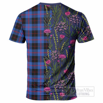Maule Family Crest Tartan T-Shirt Scottish Thistle Flower Pattern Half Style - Tartan Vibes Clothing