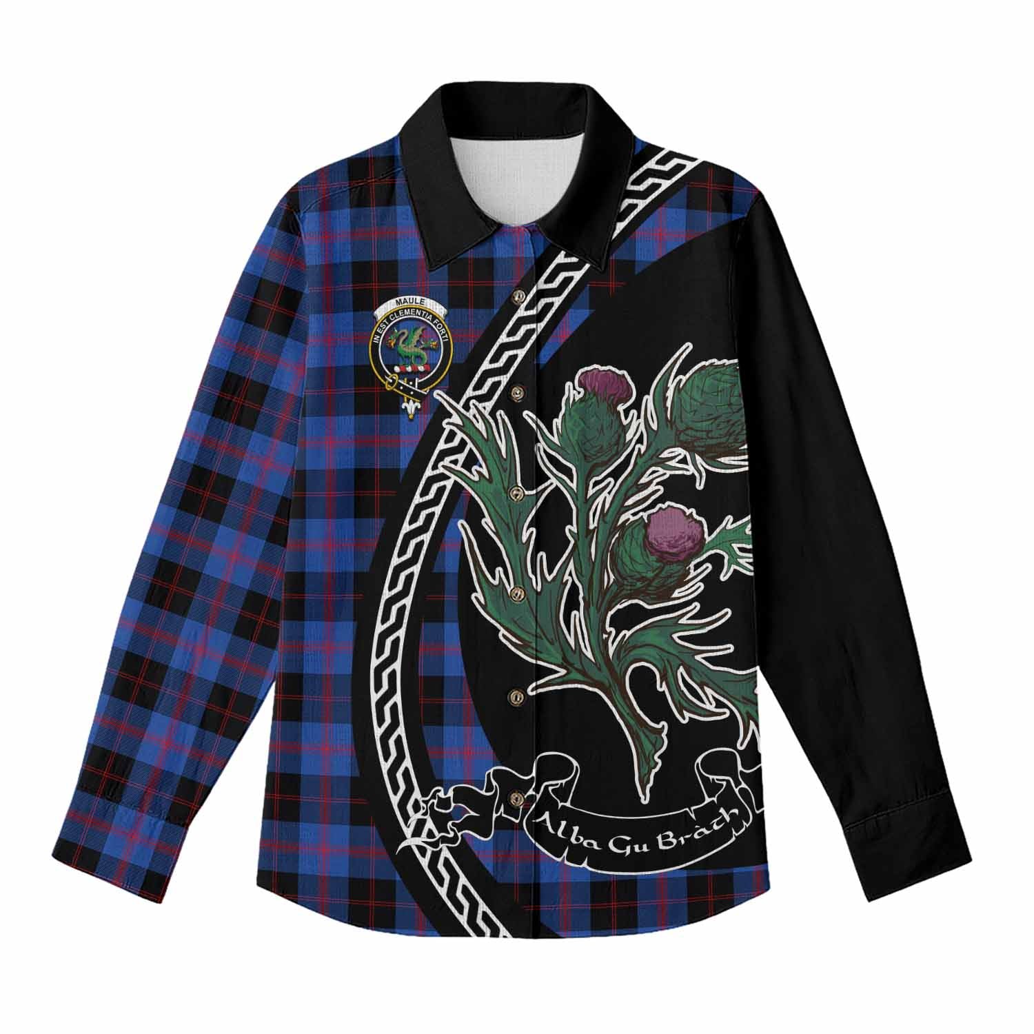 Maule Family Crest Tartan Women Casual Shirt Alba Thistle Inspired - Tartan Vibes Clothing