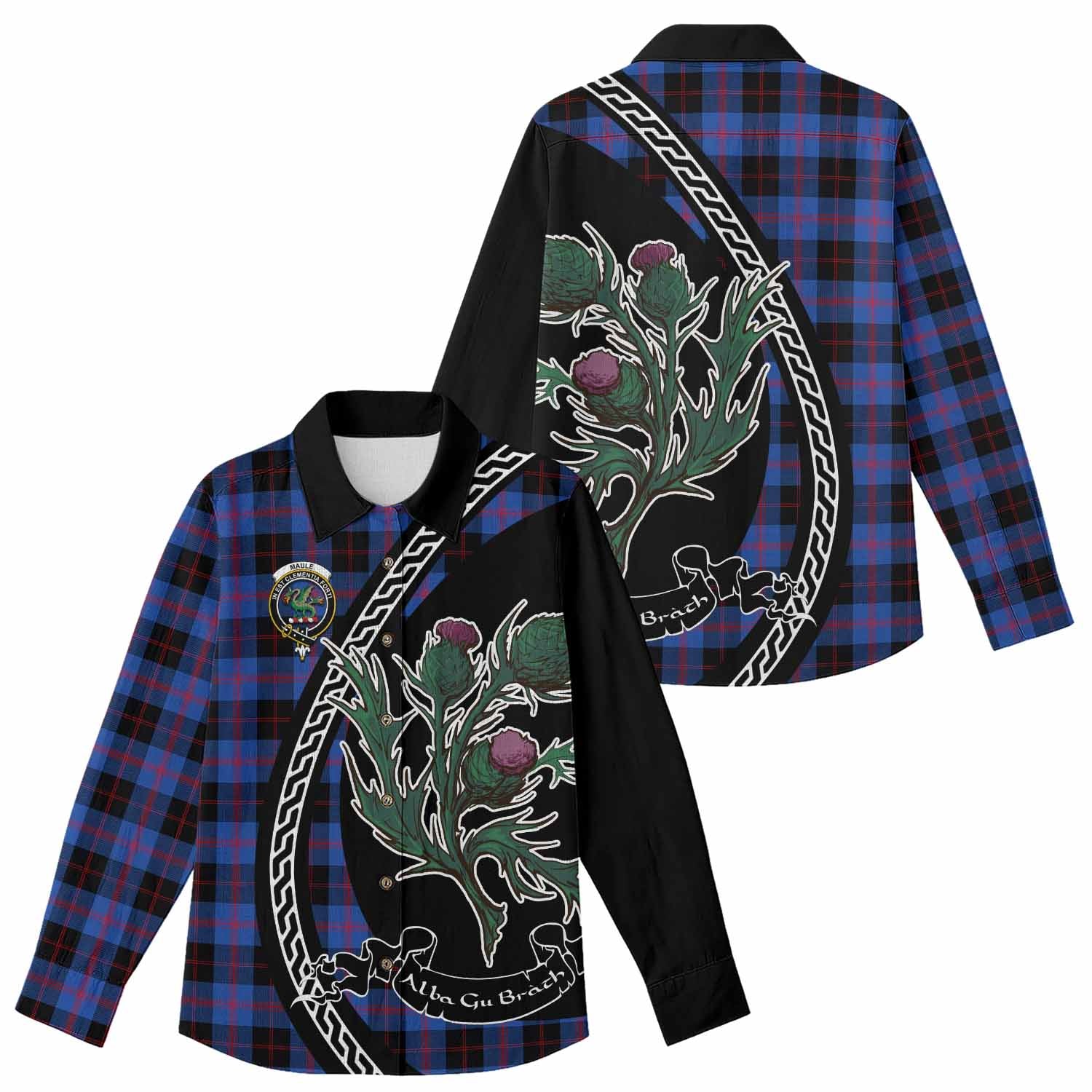 Maule Family Crest Tartan Women Casual Shirt Alba Thistle Inspired - Tartan Vibes Clothing