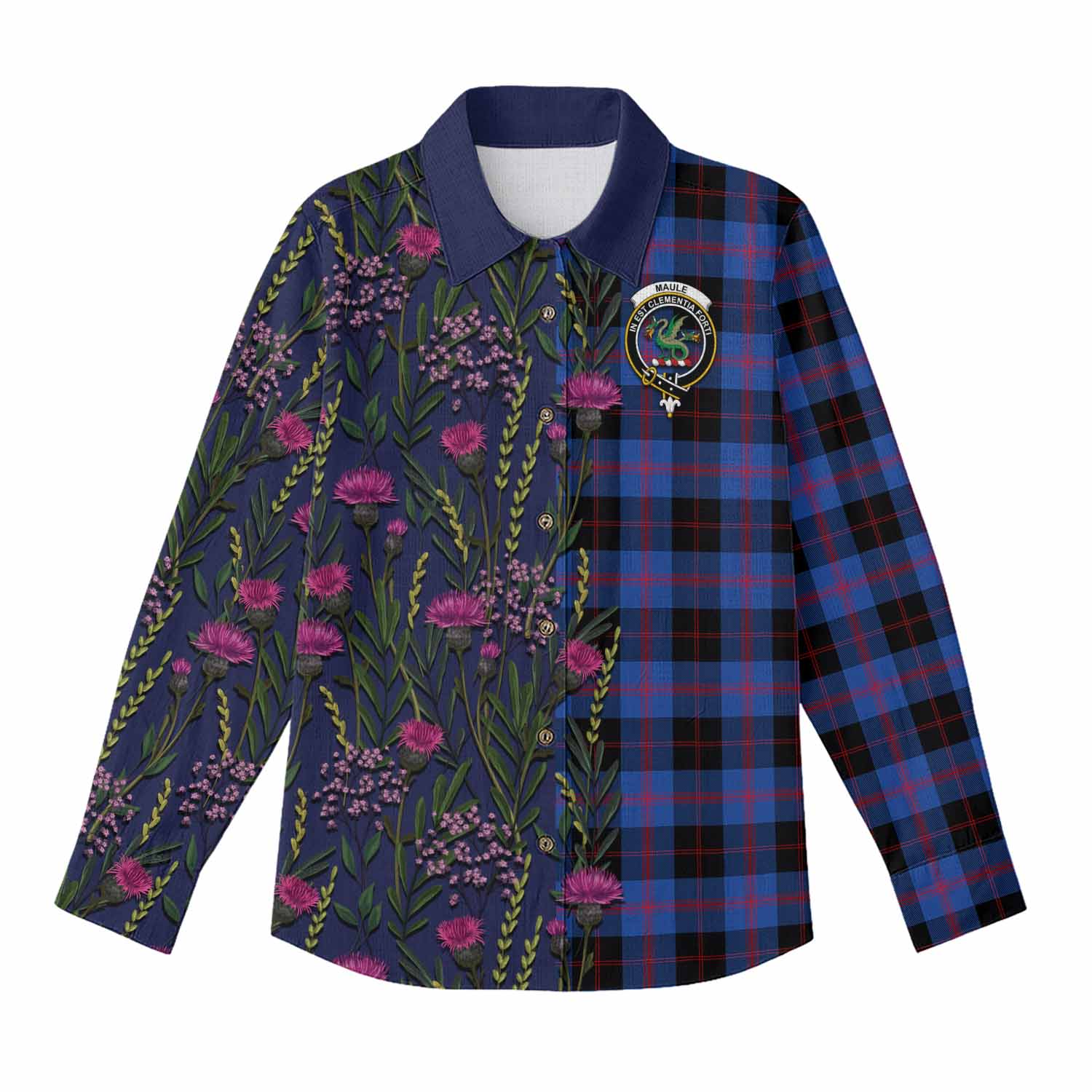 Maule Family Crest Tartan Women Casual Shirt Scottish Thistle Flower Pattern Half Style - Tartan Vibes Clothing