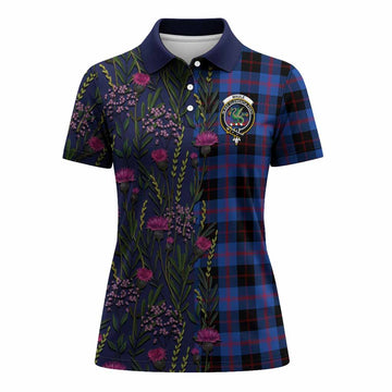Maule Family Crest Tartan Women Polo Shirt Scottish Thistle Flower Pattern Half Style