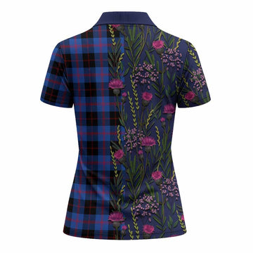 Maule Family Crest Tartan Women Polo Shirt Scottish Thistle Flower Pattern Half Style