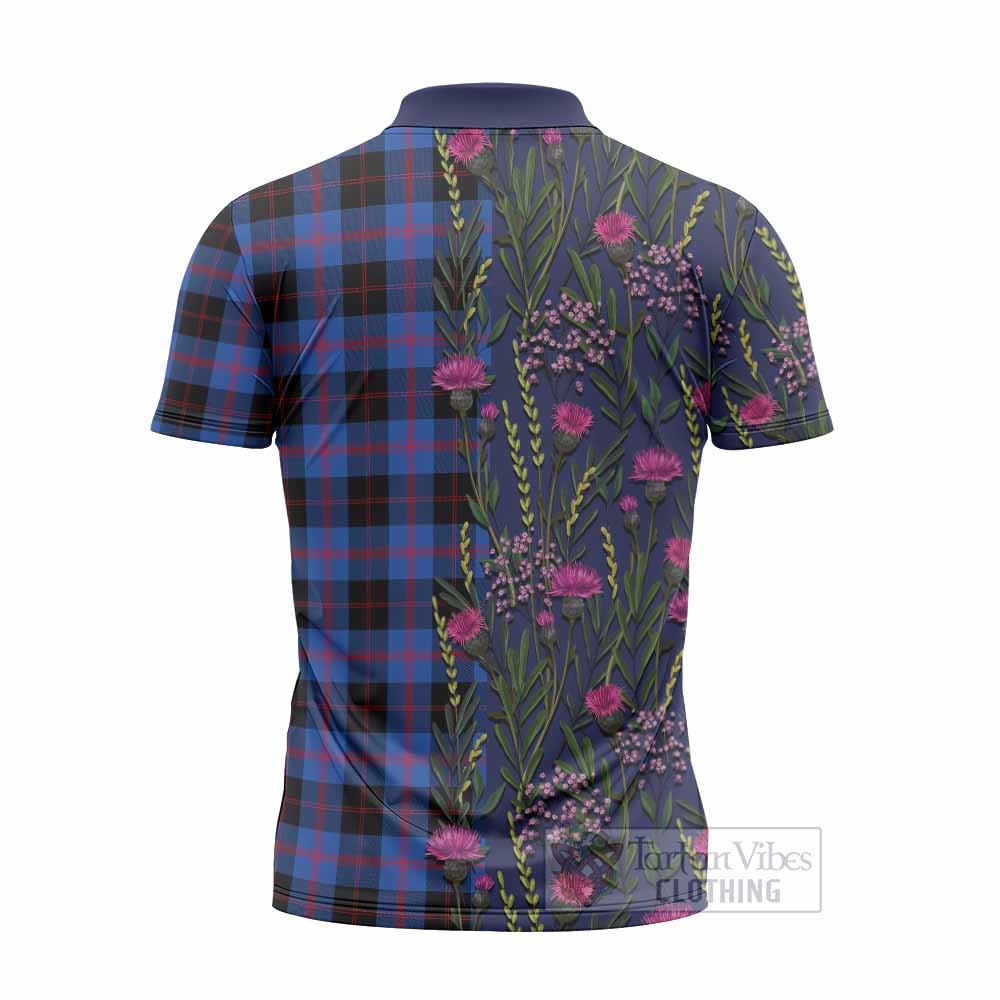 Maule Family Crest Tartan Zipper Polo Shirt Scottish Thistle Flower Pattern Half Style - Tartan Vibes Clothing
