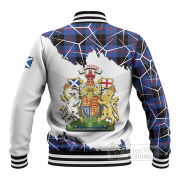 Maule Tartan Baseball Jacket with Family Crest and Lion Rampant Grunge Style