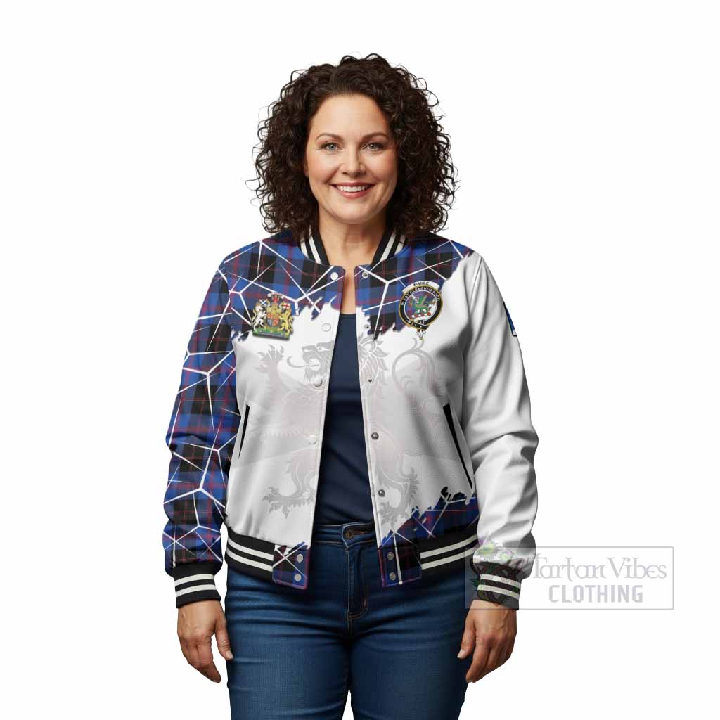 Maule Tartan Baseball Jacket with Family Crest and Lion Rampant Grunge Style