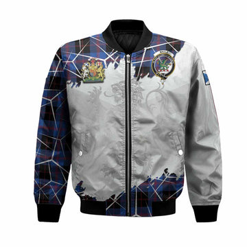 Maule Tartan Bomber Jacket with Family Crest and Lion Rampant Grunge Style