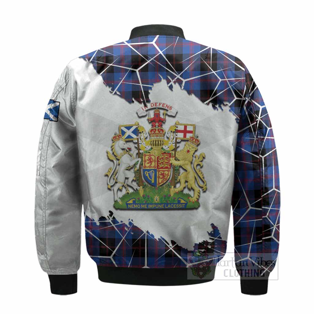 Maule Tartan Bomber Jacket with Family Crest and Lion Rampant Grunge Style