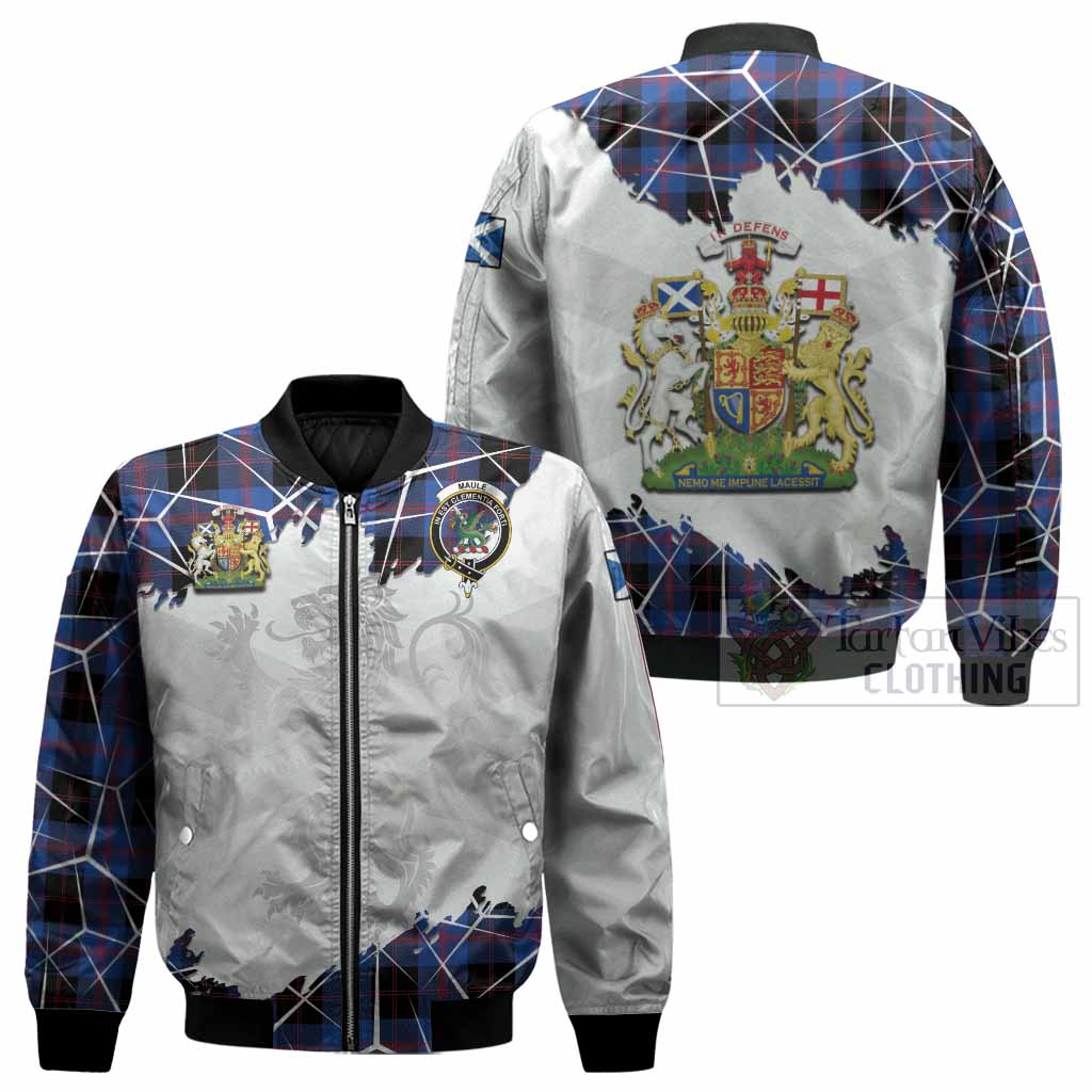 Maule Tartan Bomber Jacket with Family Crest and Lion Rampant Grunge Style