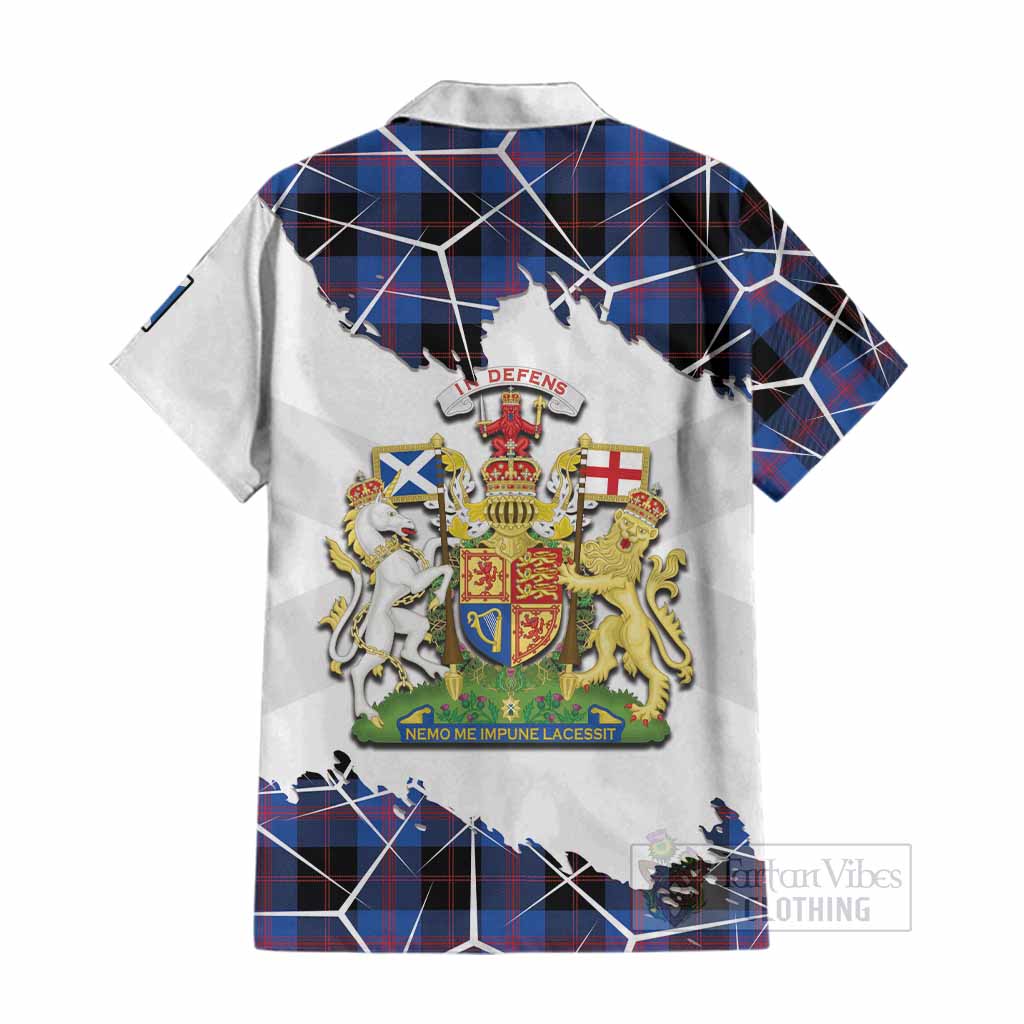 Maule Tartan Cotton Hawaiian Shirt with Family Crest and Lion Rampant Grunge Style