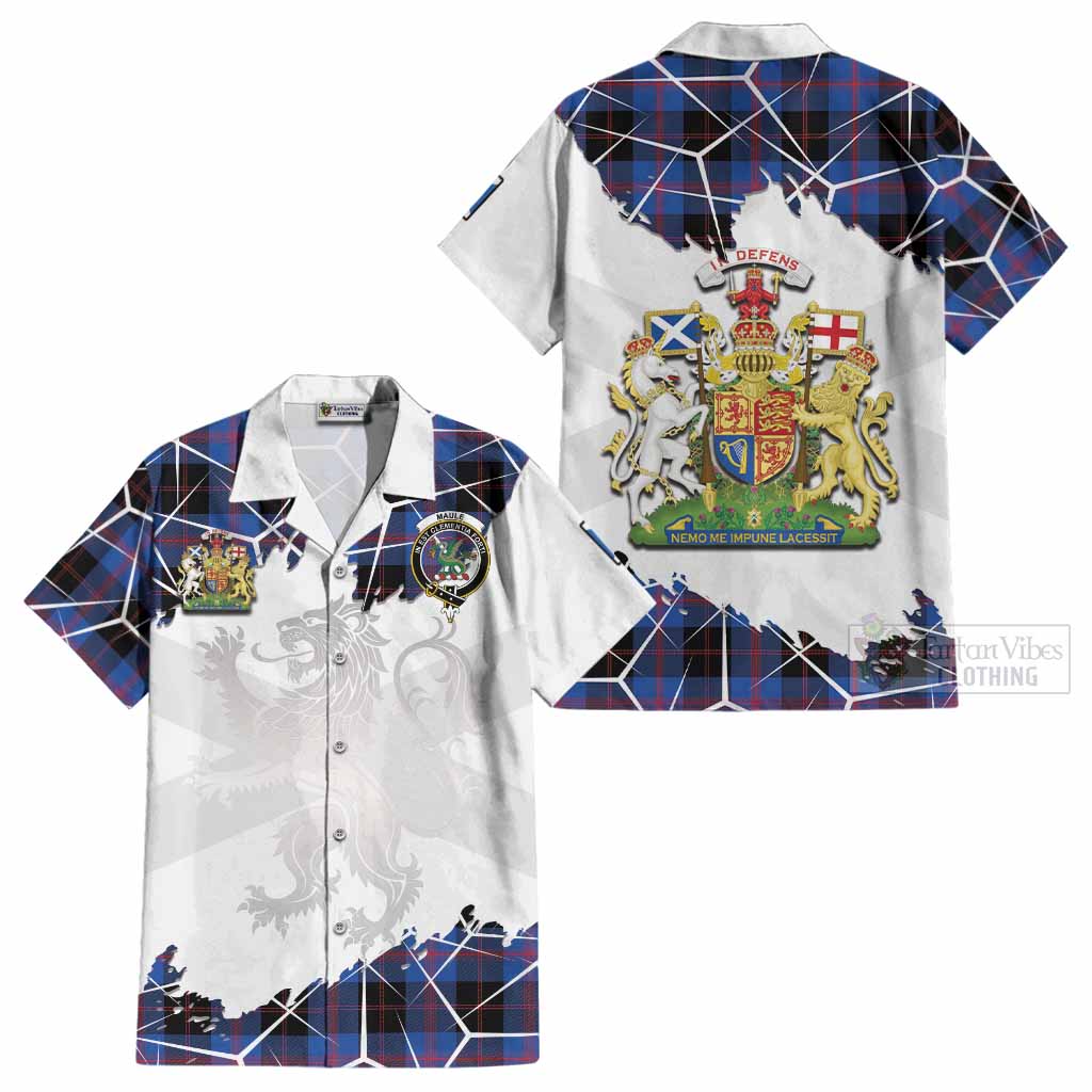 Maule Tartan Cotton Hawaiian Shirt with Family Crest and Lion Rampant Grunge Style