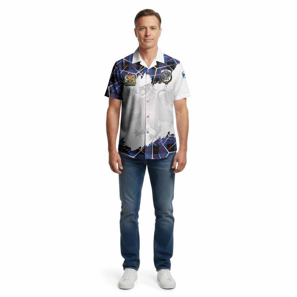 Maule Tartan Cotton Hawaiian Shirt with Family Crest and Lion Rampant Grunge Style