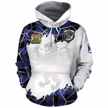Maule Tartan Cotton Hoodie with Family Crest and Lion Rampant Grunge Style